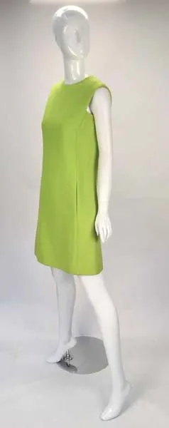 1960's Joan Leslie for Kasper Lime Green Sleeveless Shift Dress