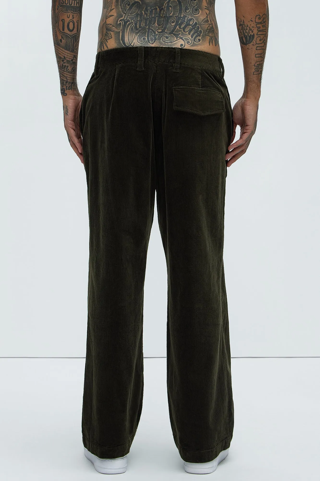 Anderson Pleated Corduroy Pants - Green