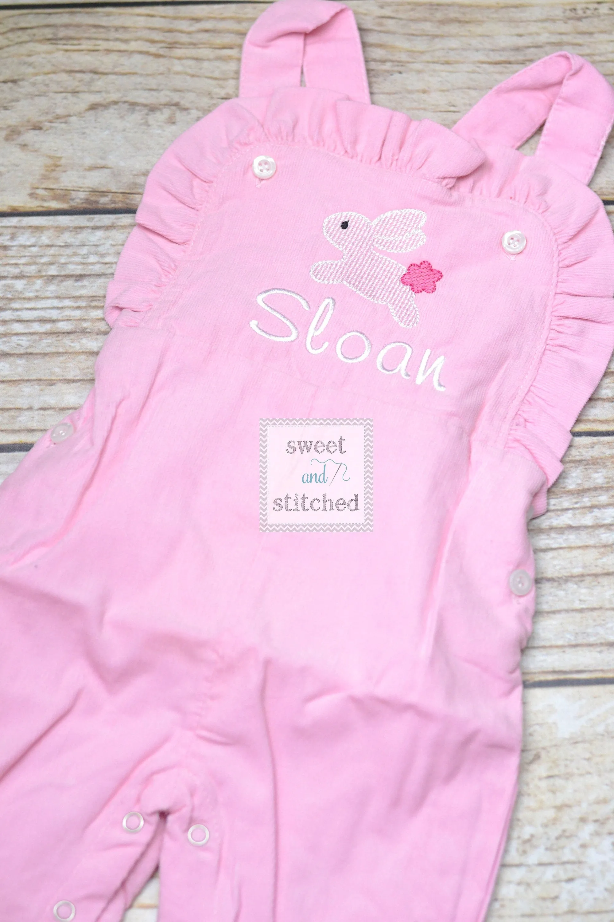 Baby girl monogrammed Easter bunny overalls, monogrammed Easter outfit, baby girl Easter dress