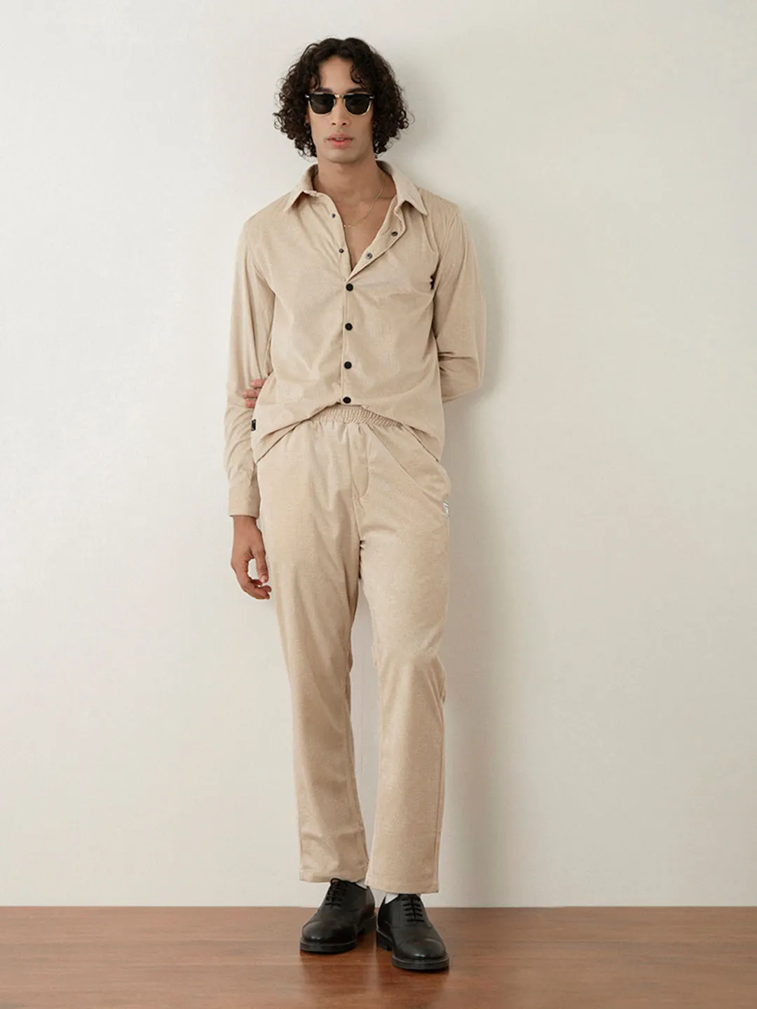 Biege Corduroy-Jacquard Pants