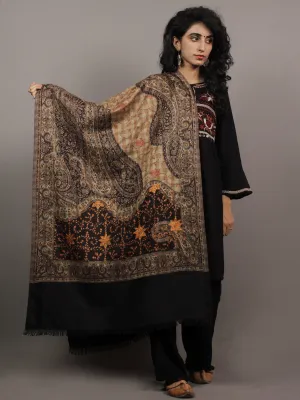 Black Beige Peach Orange Needle Point Embroidered Woolen Cashmere Jacquard Stole - S6317177