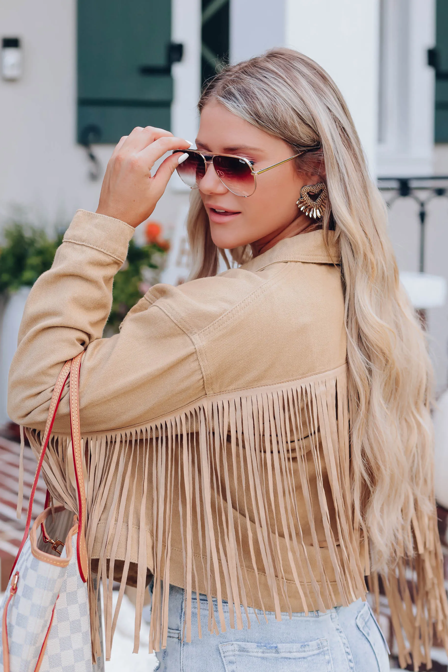 Blushing Cowgirl Fringe Denim Jacket - Tan