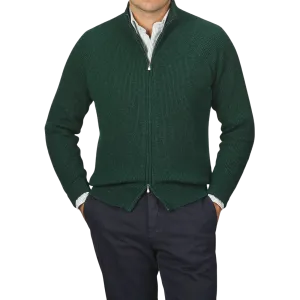 Bottle Green Cashmere Rib Knit Cardigan