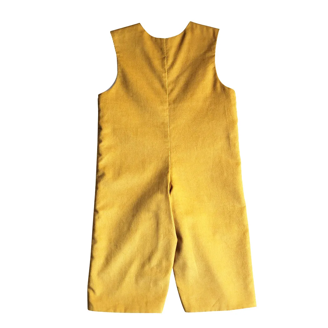 Boy's "Celine and Lucas" Mustard Colored Corduroy Overalls with White Buttons