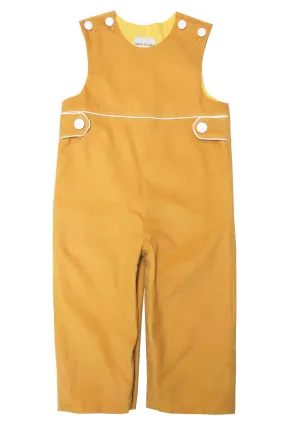 Boy's "Celine and Lucas" Mustard Colored Corduroy Overalls with White Buttons