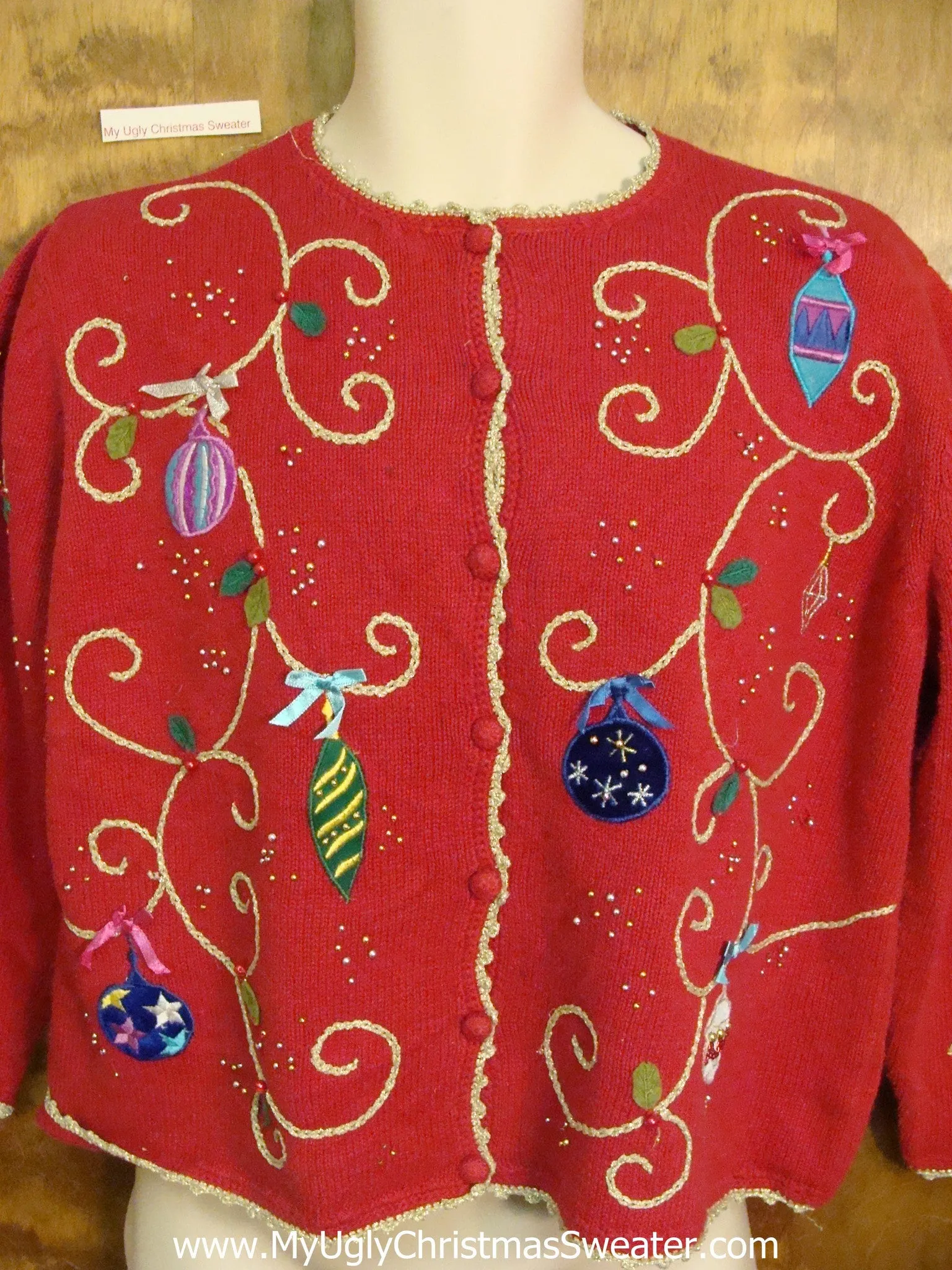 Cheap Ugly Christmas Sweater with Bright Ornaments