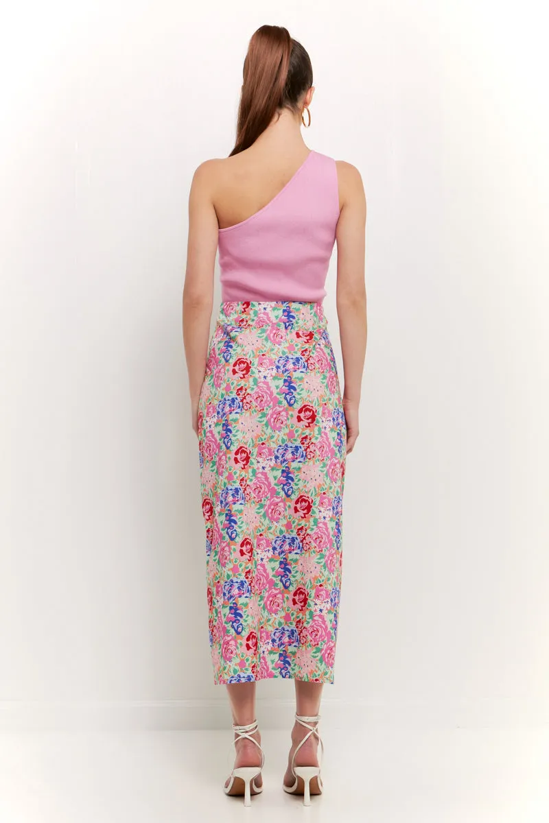 Cotton Floral Print Slit Maxi Skirt