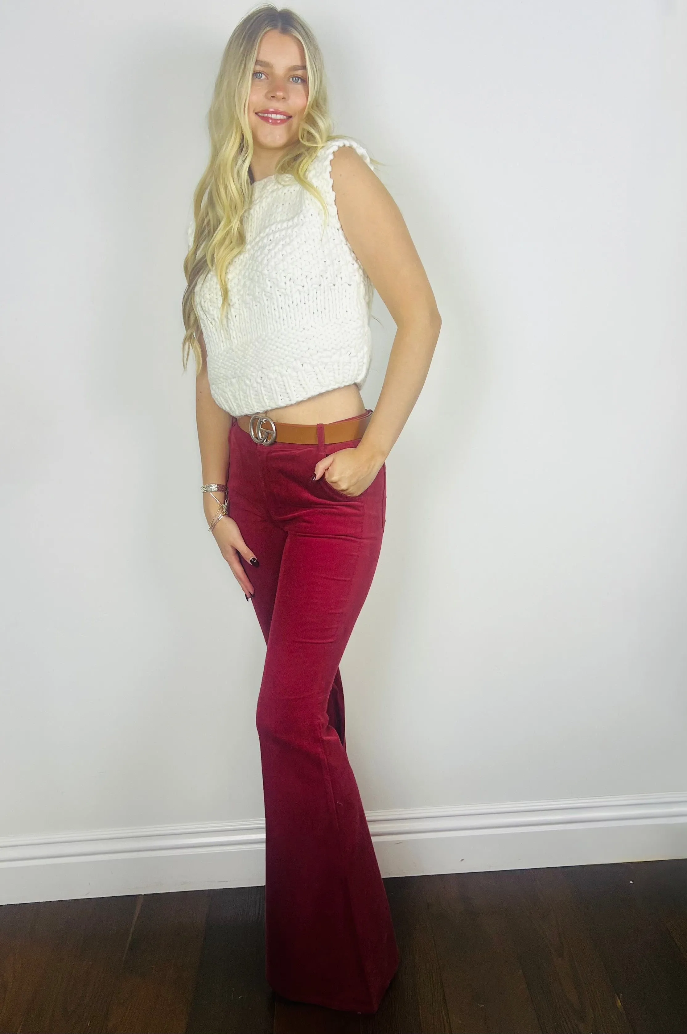 Cowgirl Corduroy Flare Pants Wine