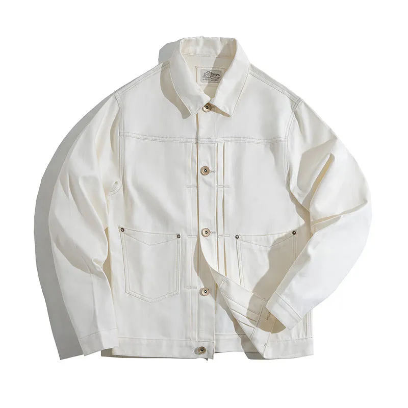 Cream White Retro Buckle Style Denim Jacket