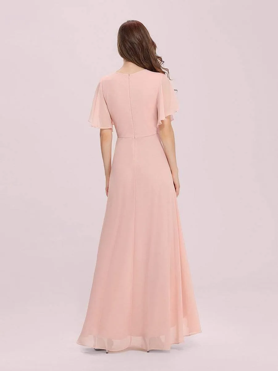 Cute High Waist High Low Chiffon Bridesmaid Dress