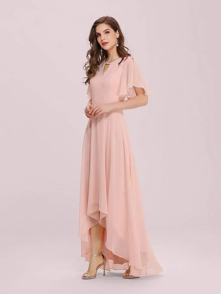 Cute High Waist High Low Chiffon Bridesmaid Dress