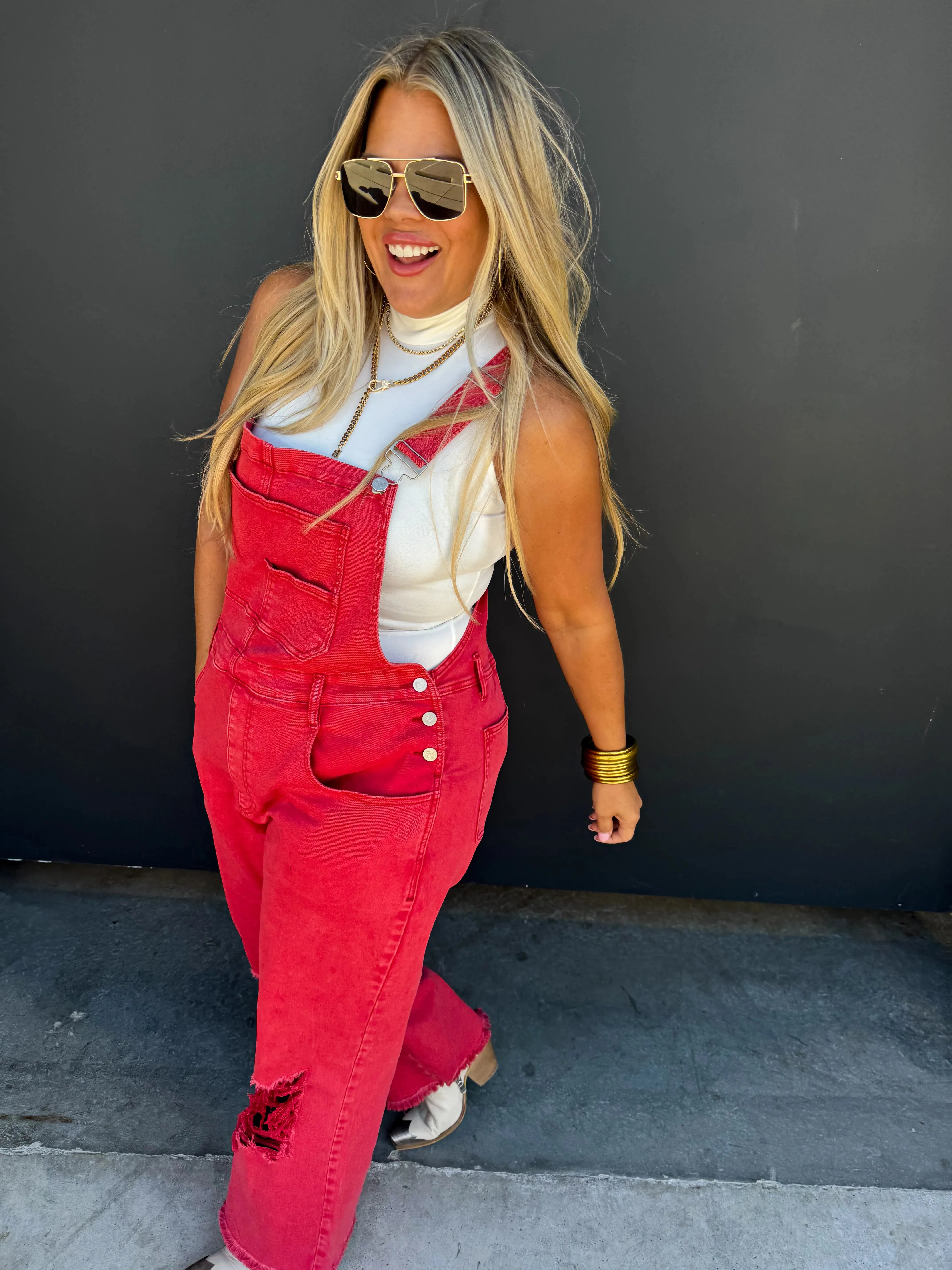 Dahlia Crop Overalls - Red {Pre-Order}