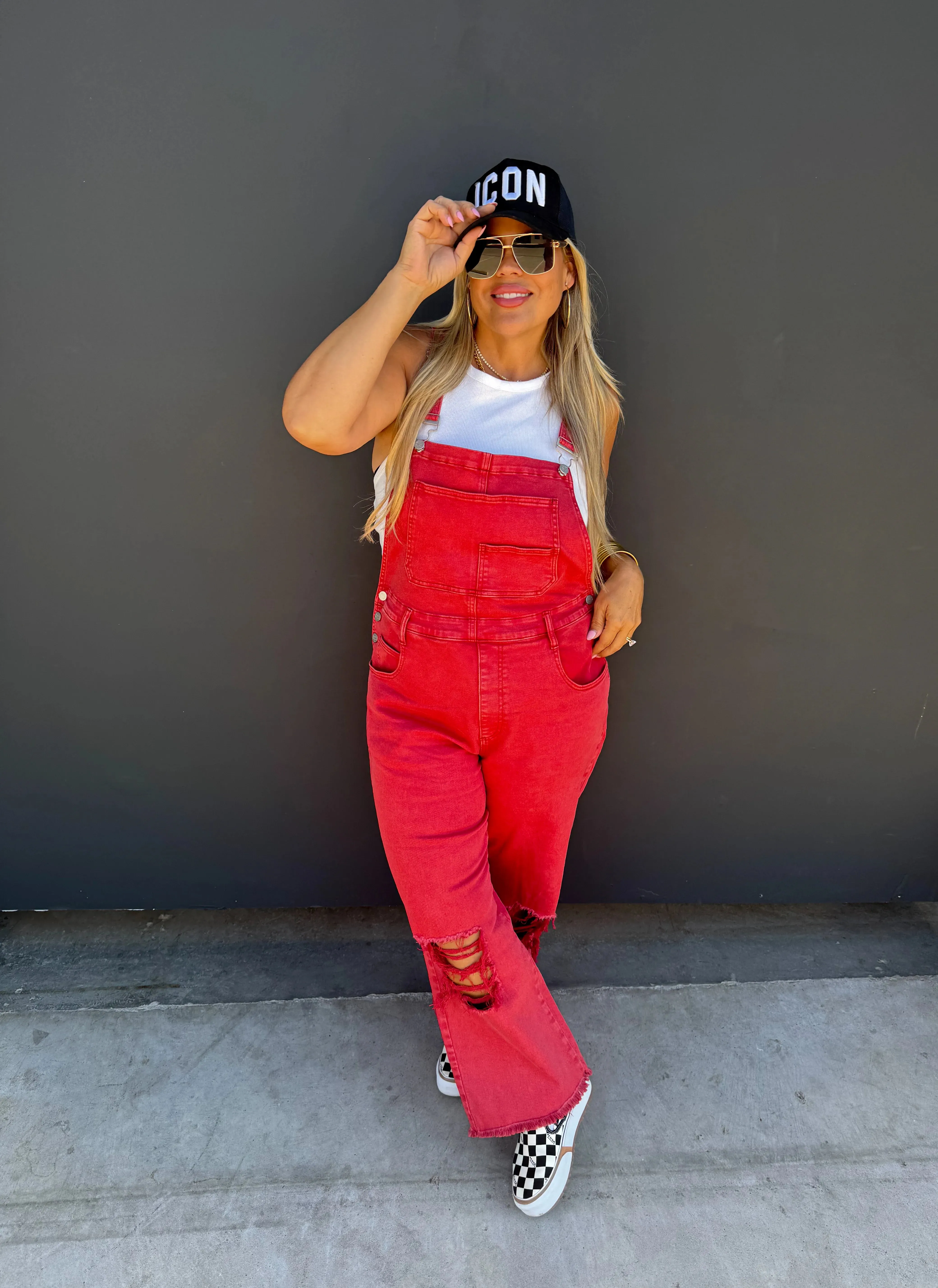 Dahlia Crop Overalls - Red {Pre-Order}