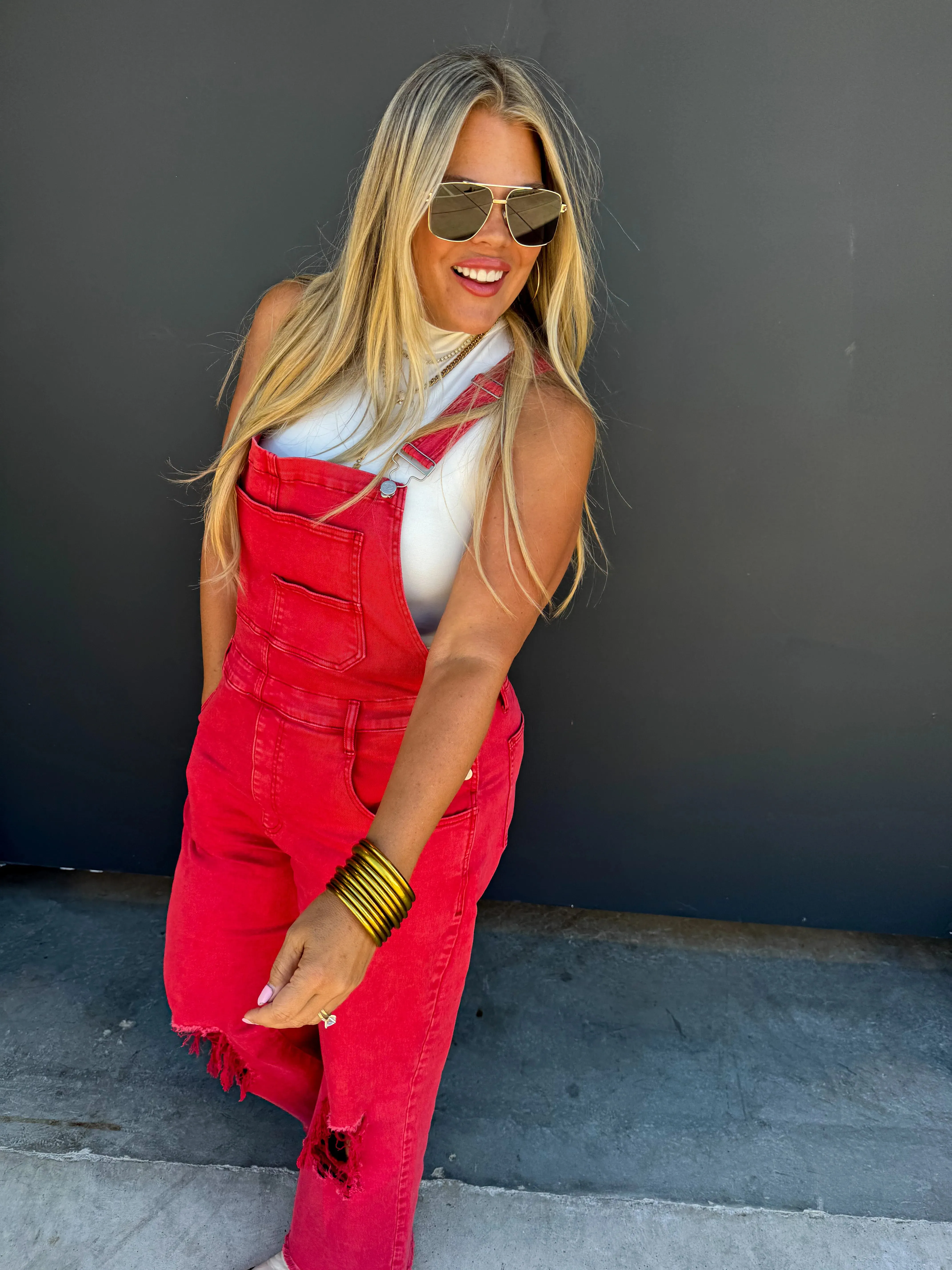 Dahlia Crop Overalls - Red {Pre-Order}