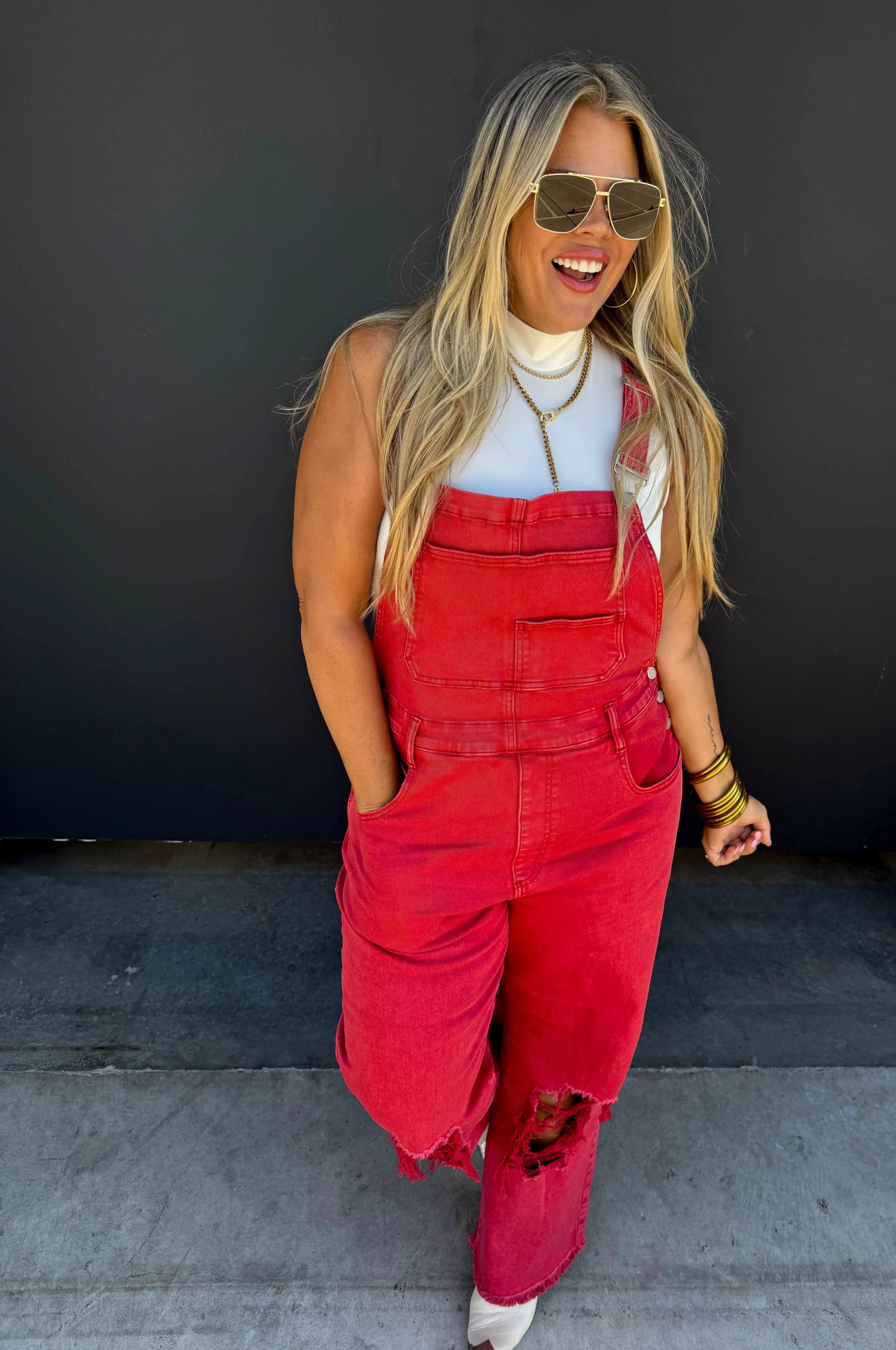 Dahlia Crop Overalls - Red {Pre-Order}