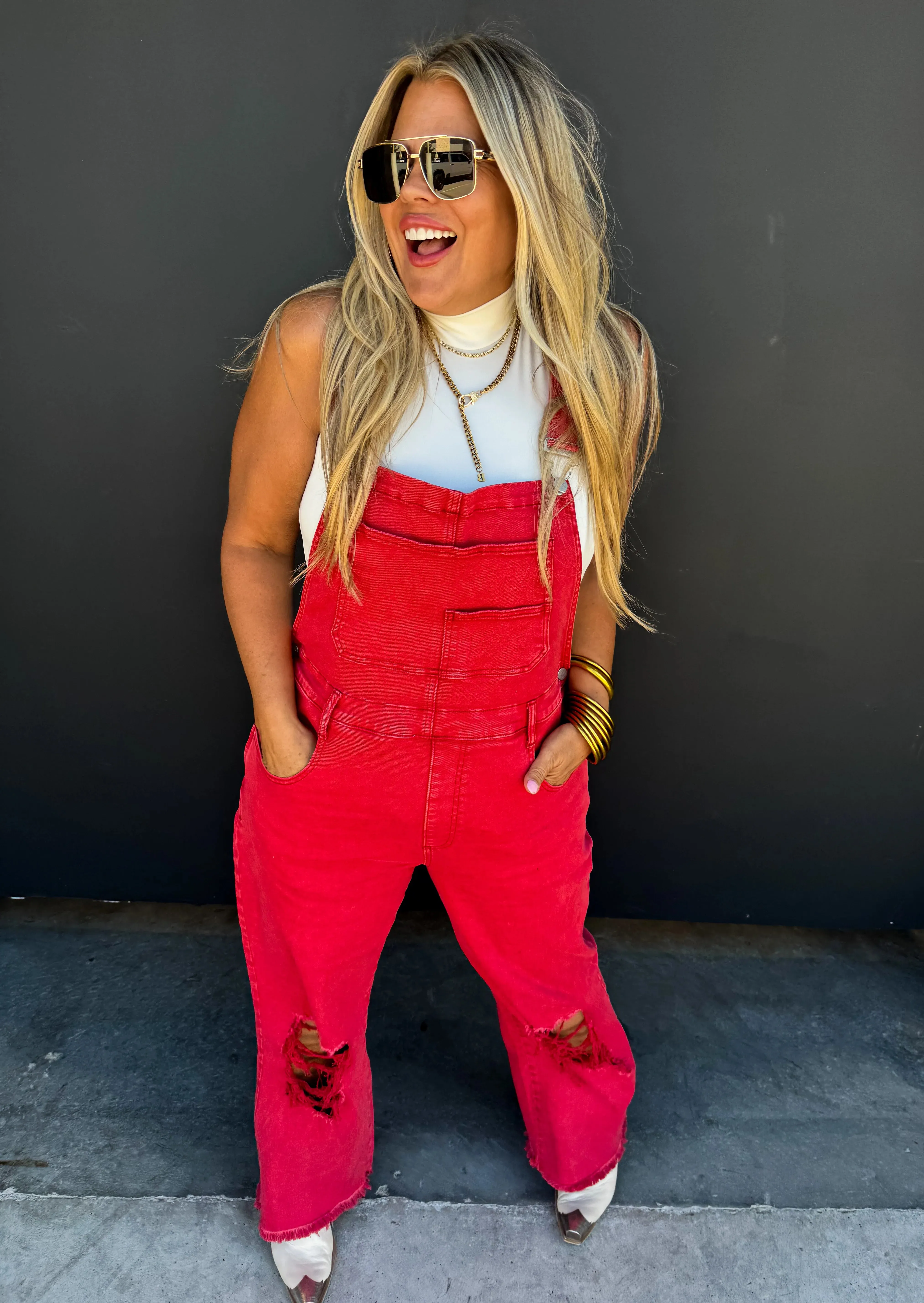 Dahlia Crop Overalls - Red {Pre-Order}