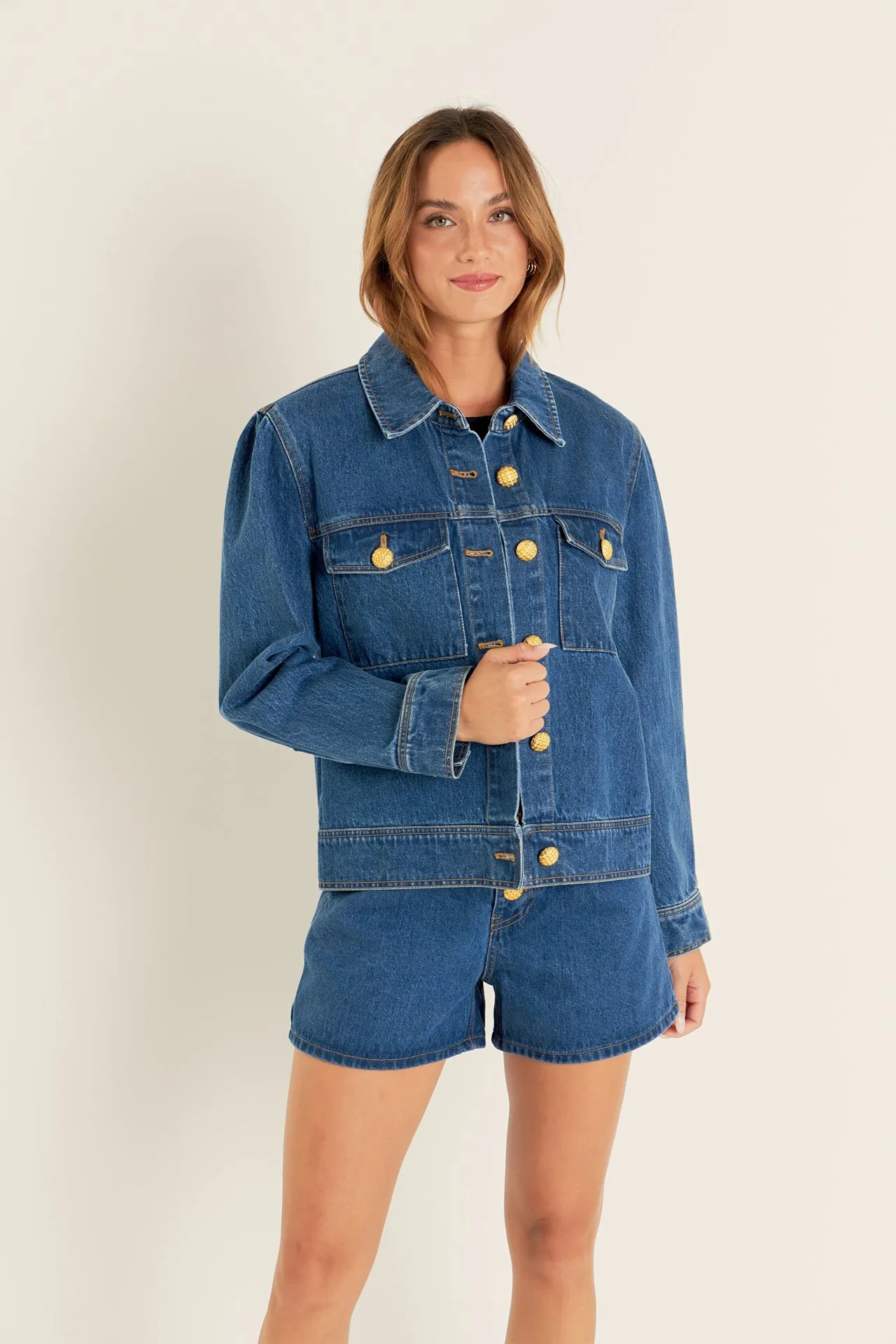 Denim Jacket With Brass Buttons