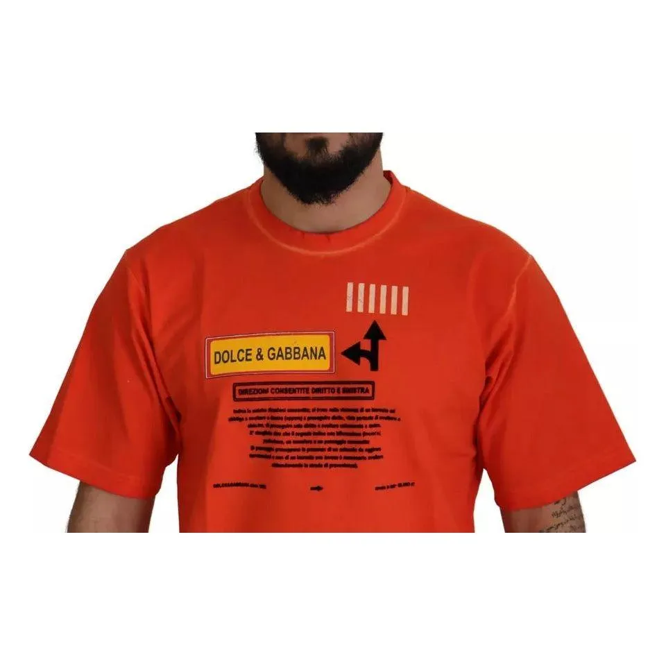 Dolce & Gabbana Orange Logo Print Crewneck Cotton T-shirt