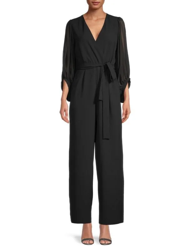 Donna Ricco Black Wrap Jumpsuit