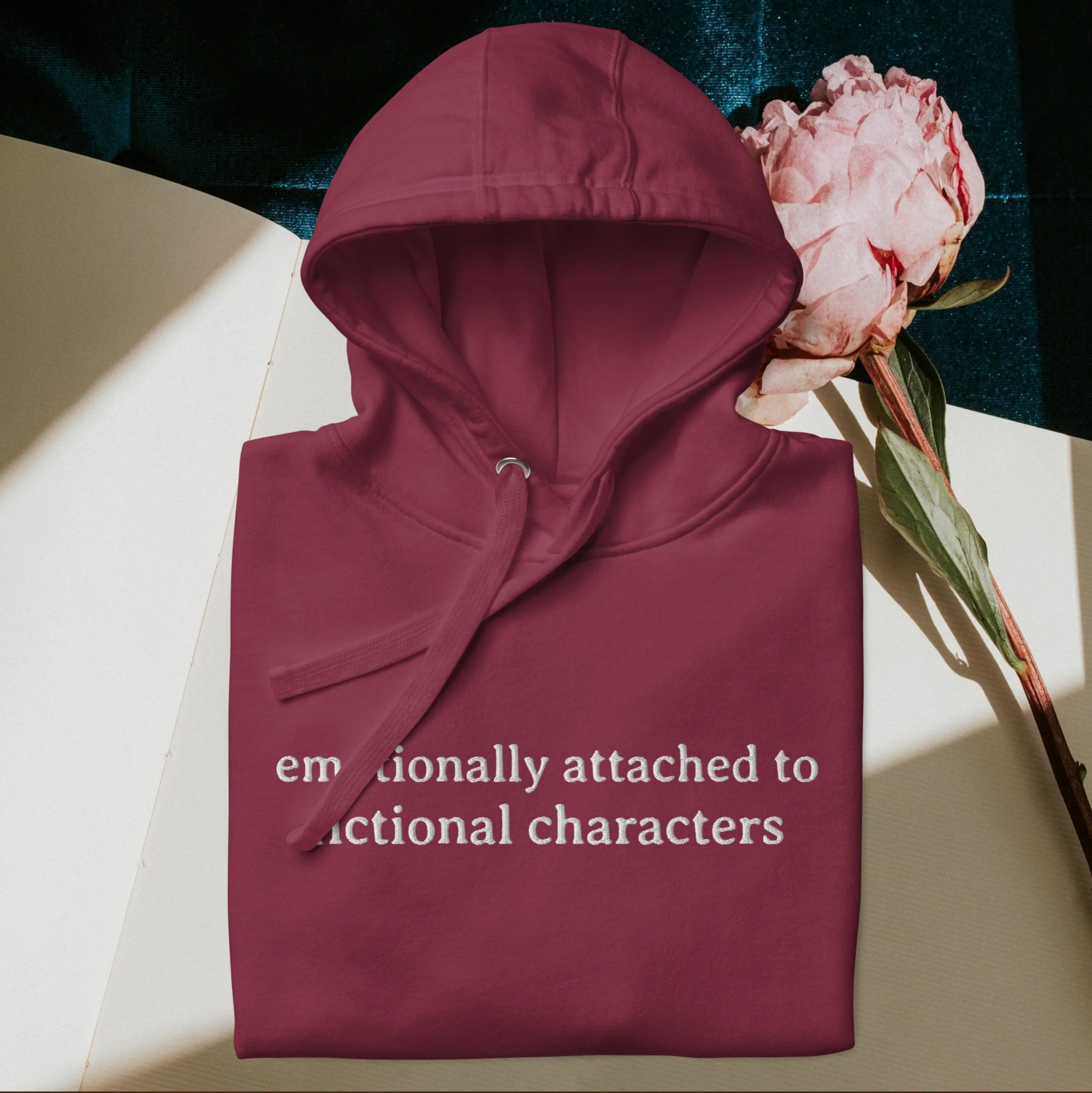 Emotionally Attached to Fictional Characters Embroidered Hoodie