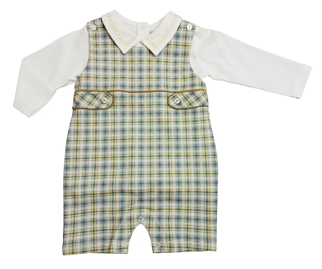 Fall Flowers Boy White long sleeve top checkered Overall