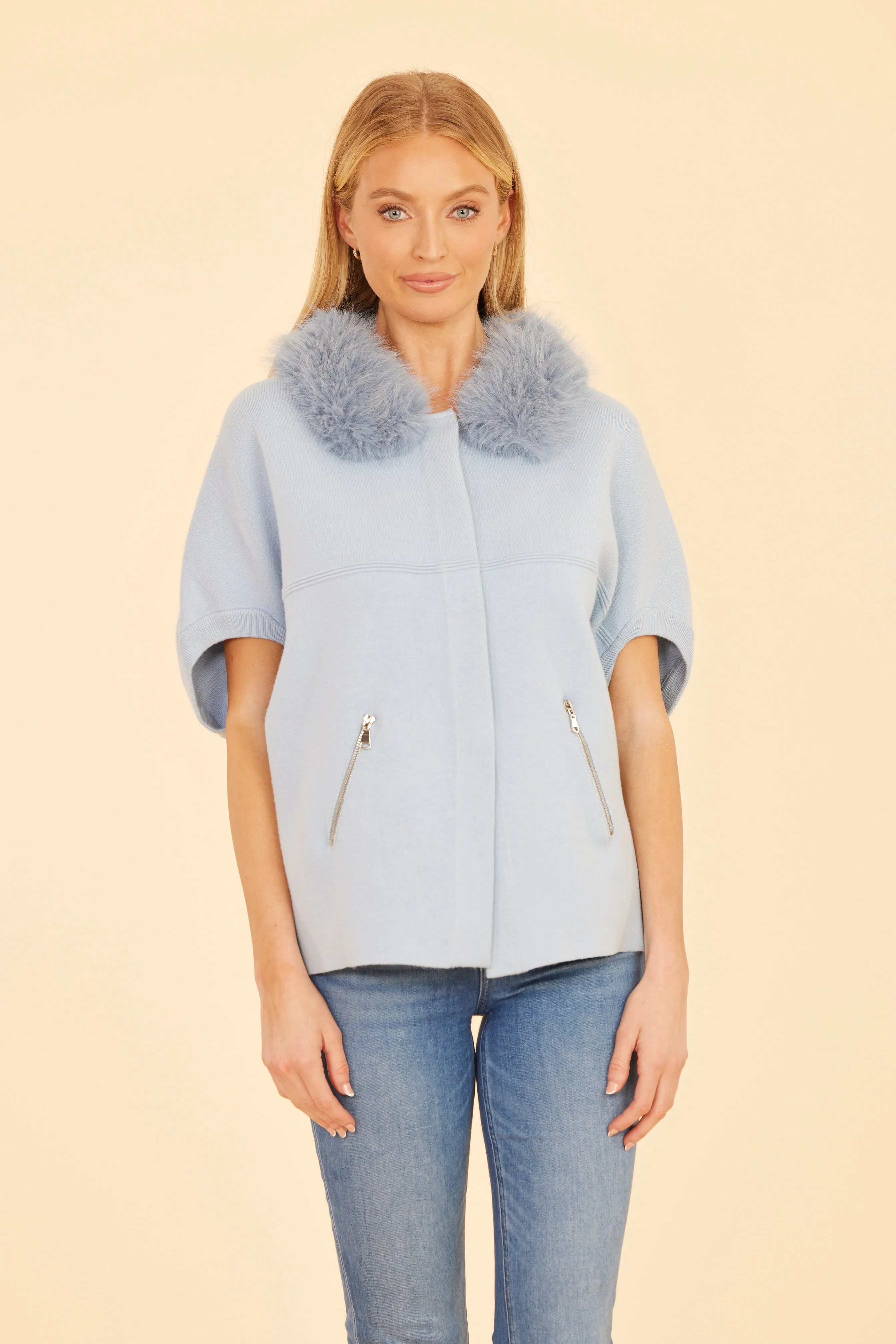 FW'24 Faux Fur Collar Short Sleeved Cardigan