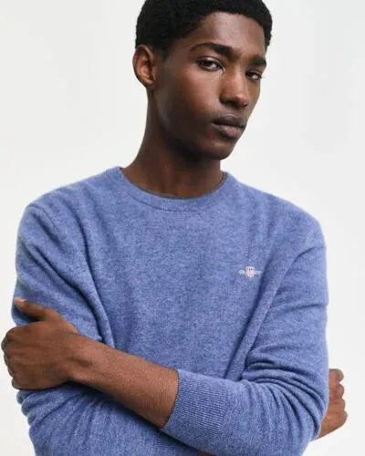 GANT - Extrafine Lambswool C-Neck, Stone Blue Melange