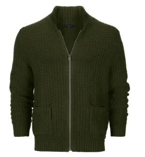 Gioberti Men's Olive 100% Cotton Milano Knit Full-Zip Sweater