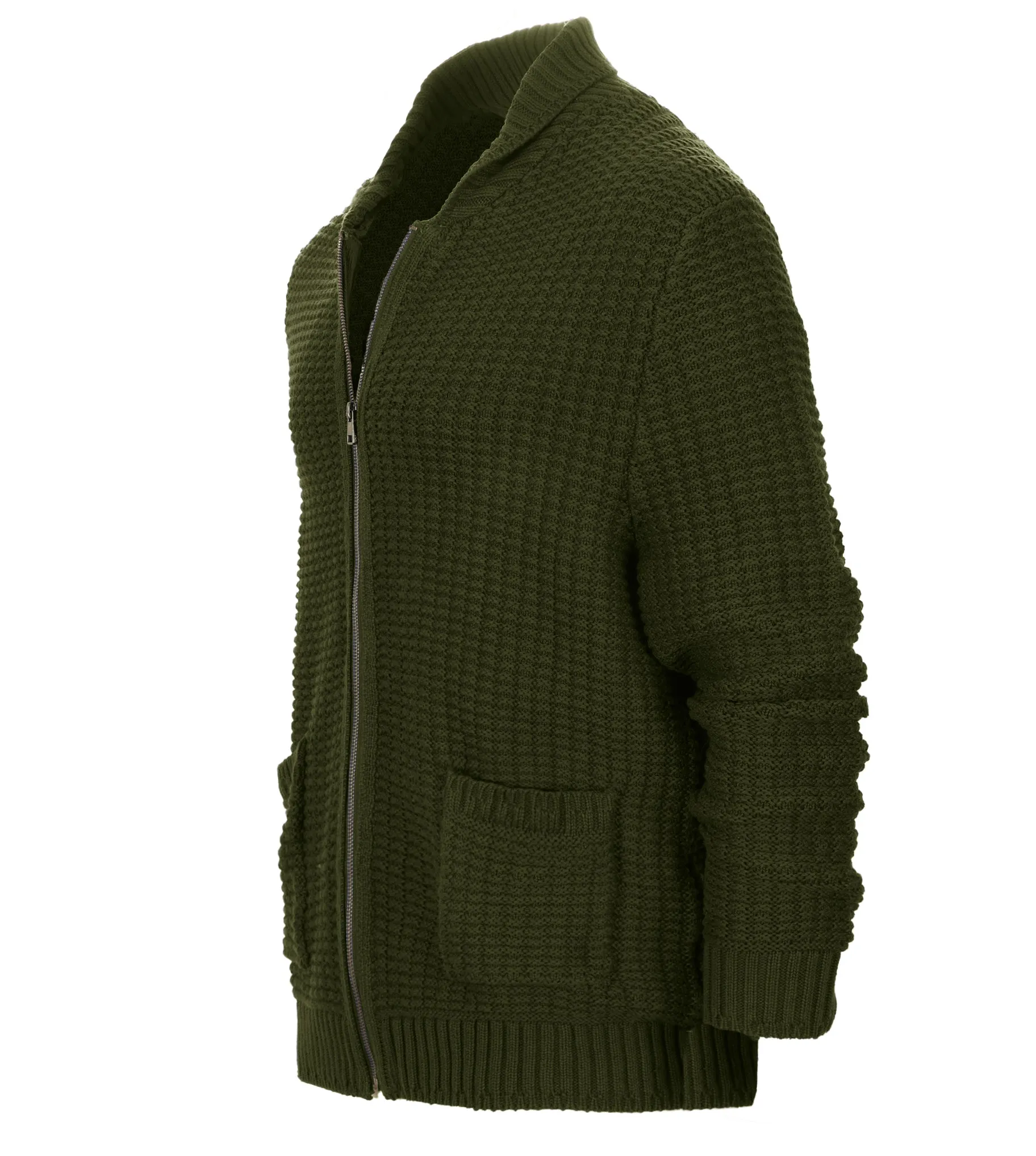 Gioberti Men's Olive 100% Cotton Milano Knit Full-Zip Sweater