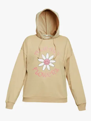 Girls Beige Always Flowers Drop Shoulder Hoodie - Lyush Kids