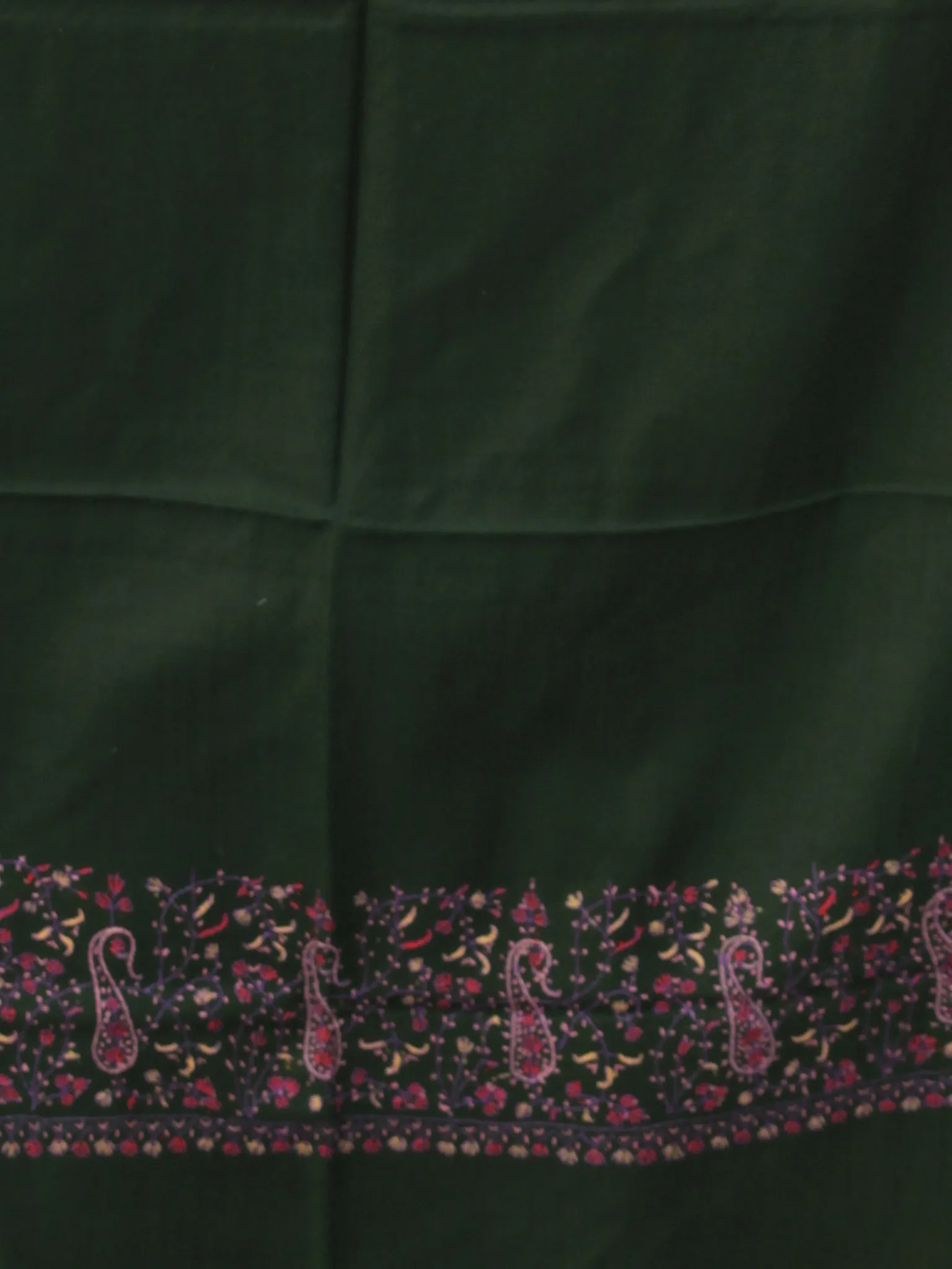 Green Pink Needle Embroidered Cashmere Fine Wool Kashmiri Stole - S200603