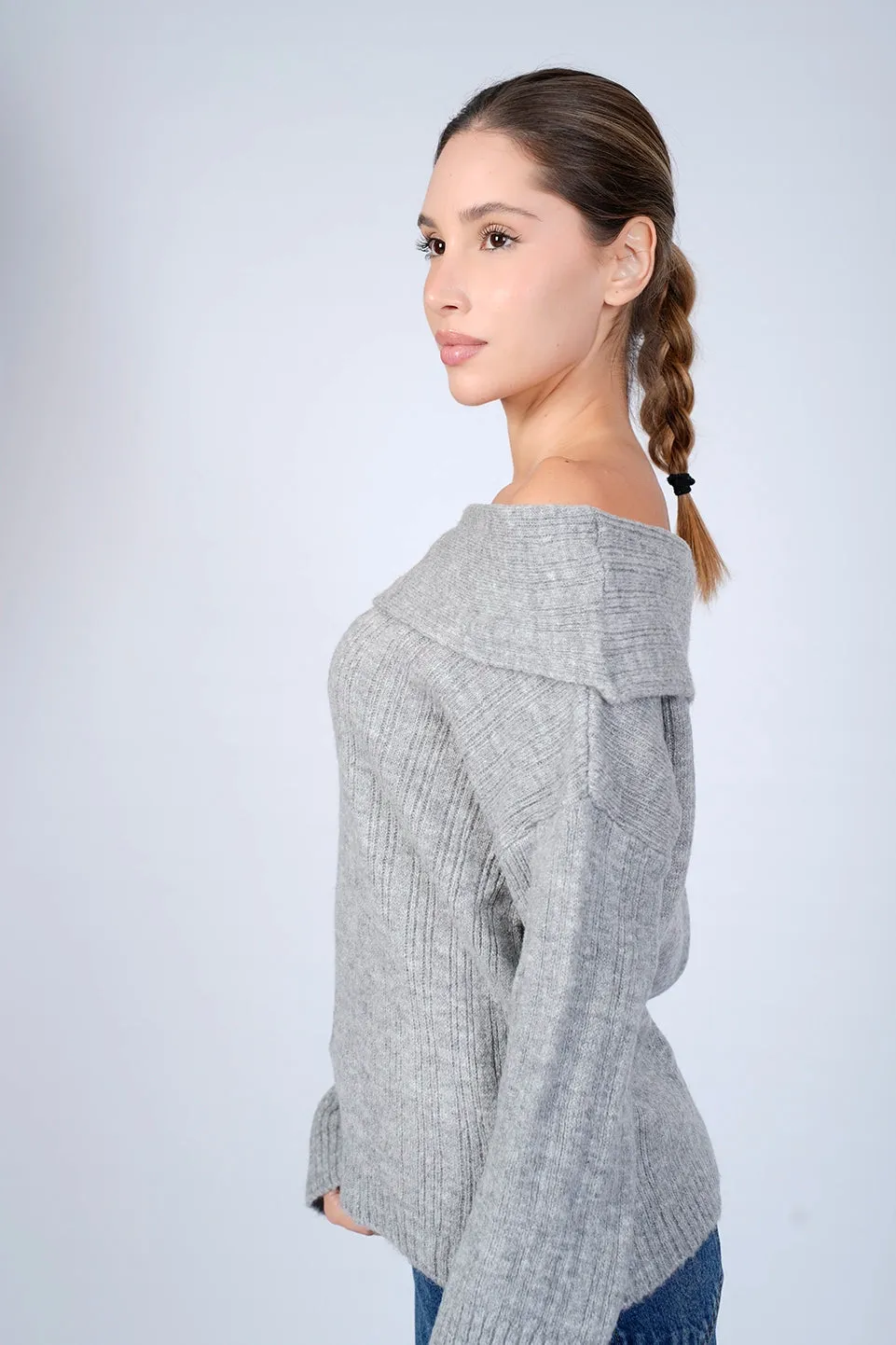 Grey Off Shoulder Sweater