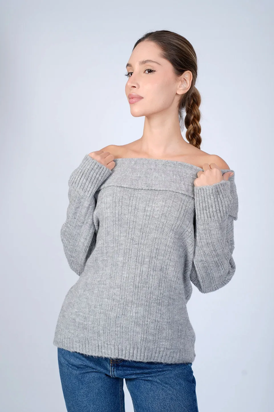 Grey Off Shoulder Sweater