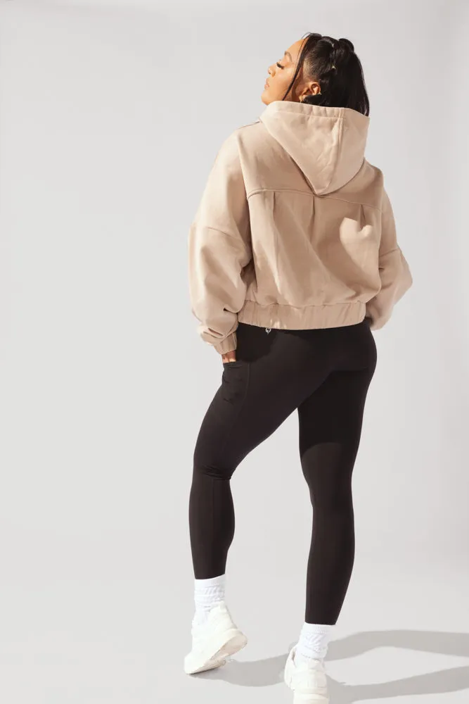 Half Zip Warm Up Hoodie - Latte