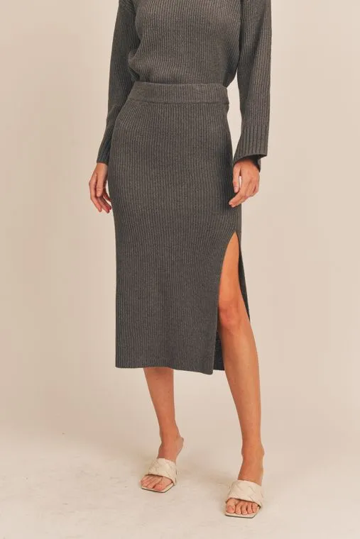 Hear Me Now Ribbed Knit Midi Skirt