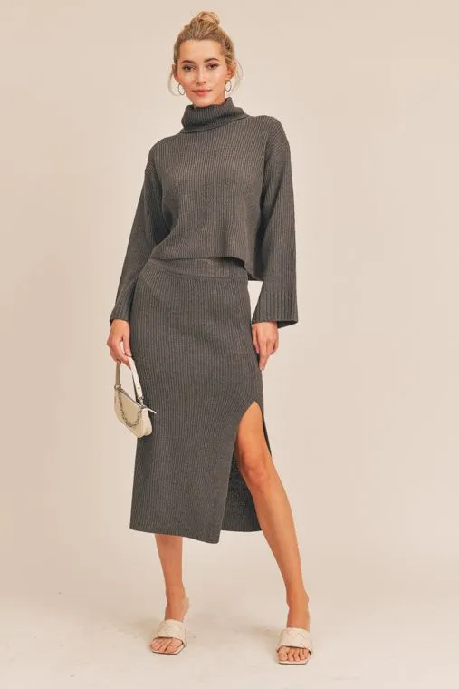 Hear Me Now Ribbed Knit Midi Skirt