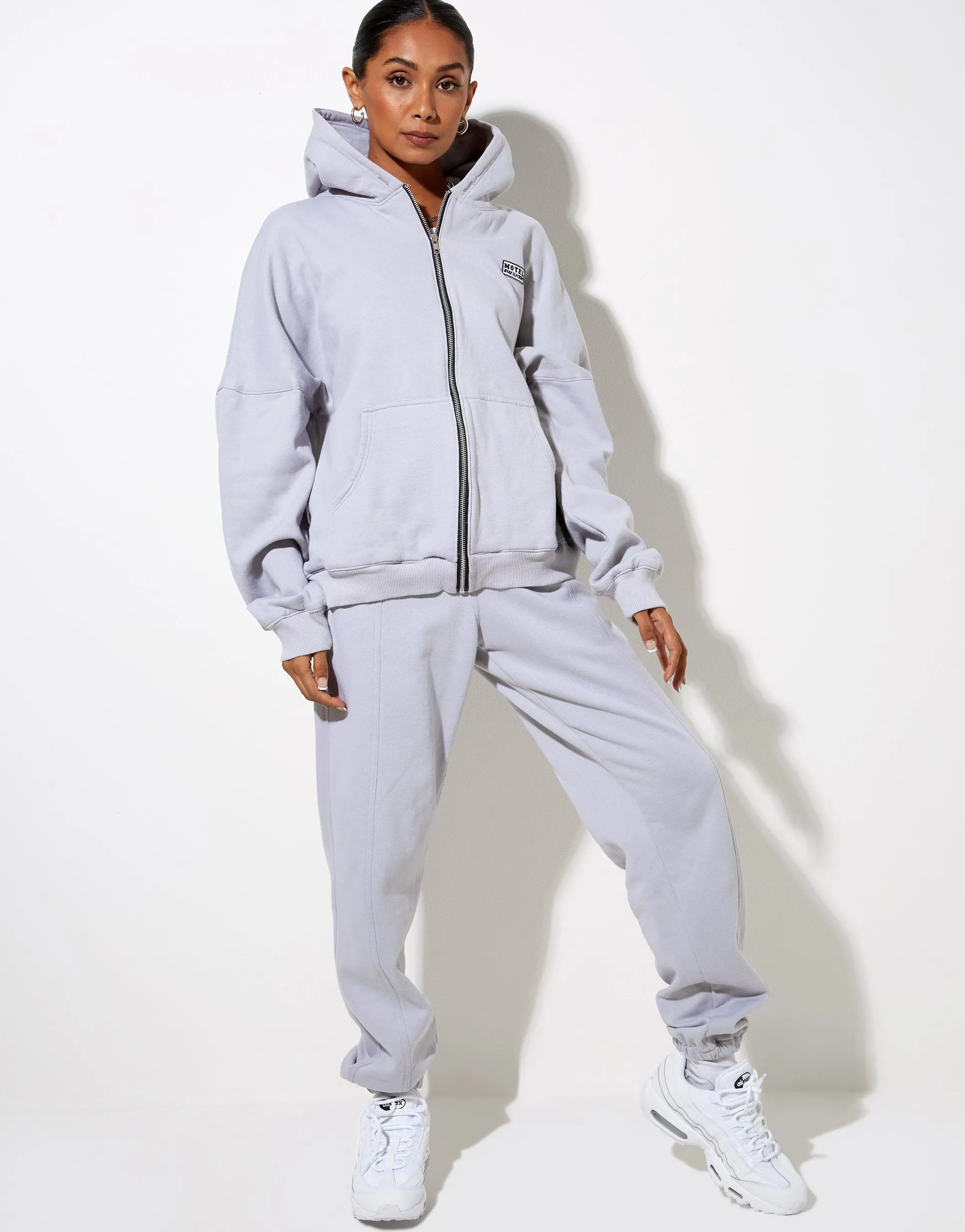 Hollack Hoodie in Lunar Rock with Motel Work Clothing Label Embro