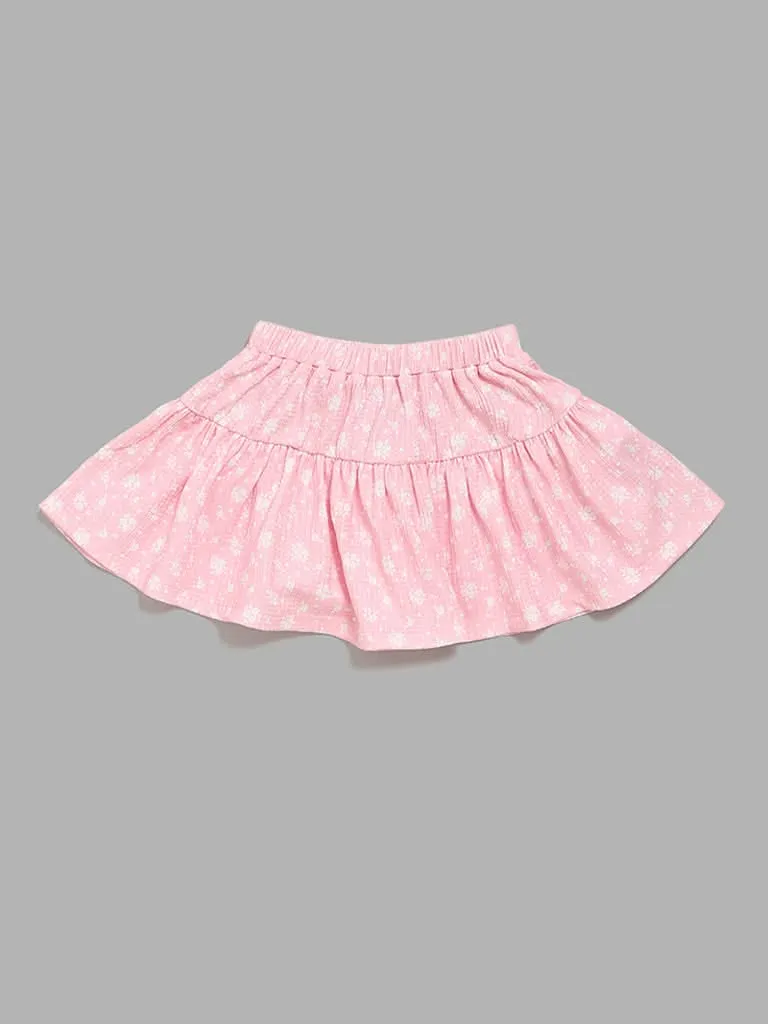 HOP Kids Floral Pink Printed Skirt