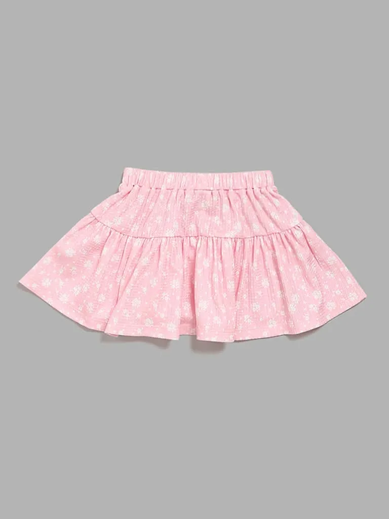 HOP Kids Floral Pink Printed Skirt