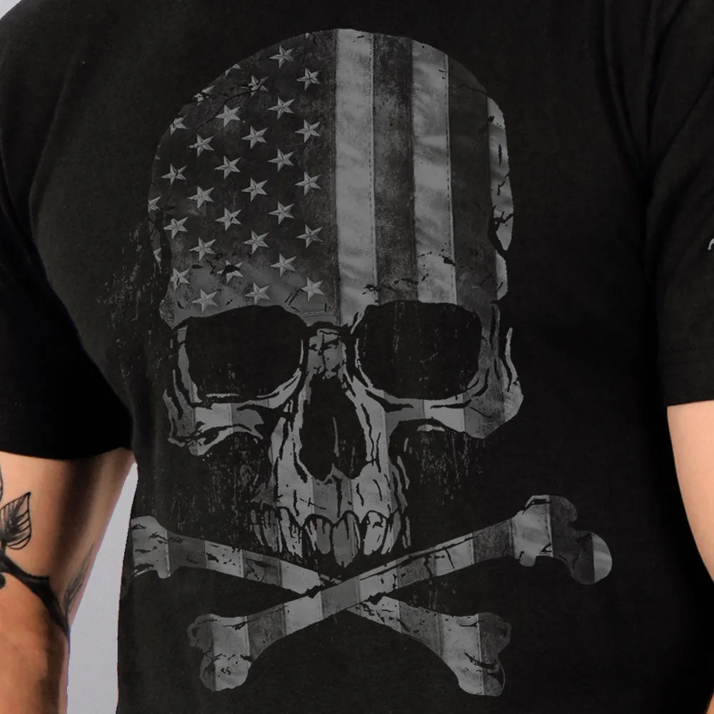 Hot Leathers GML1001 Men’s' Faded Flag Skull Black T-Shirt