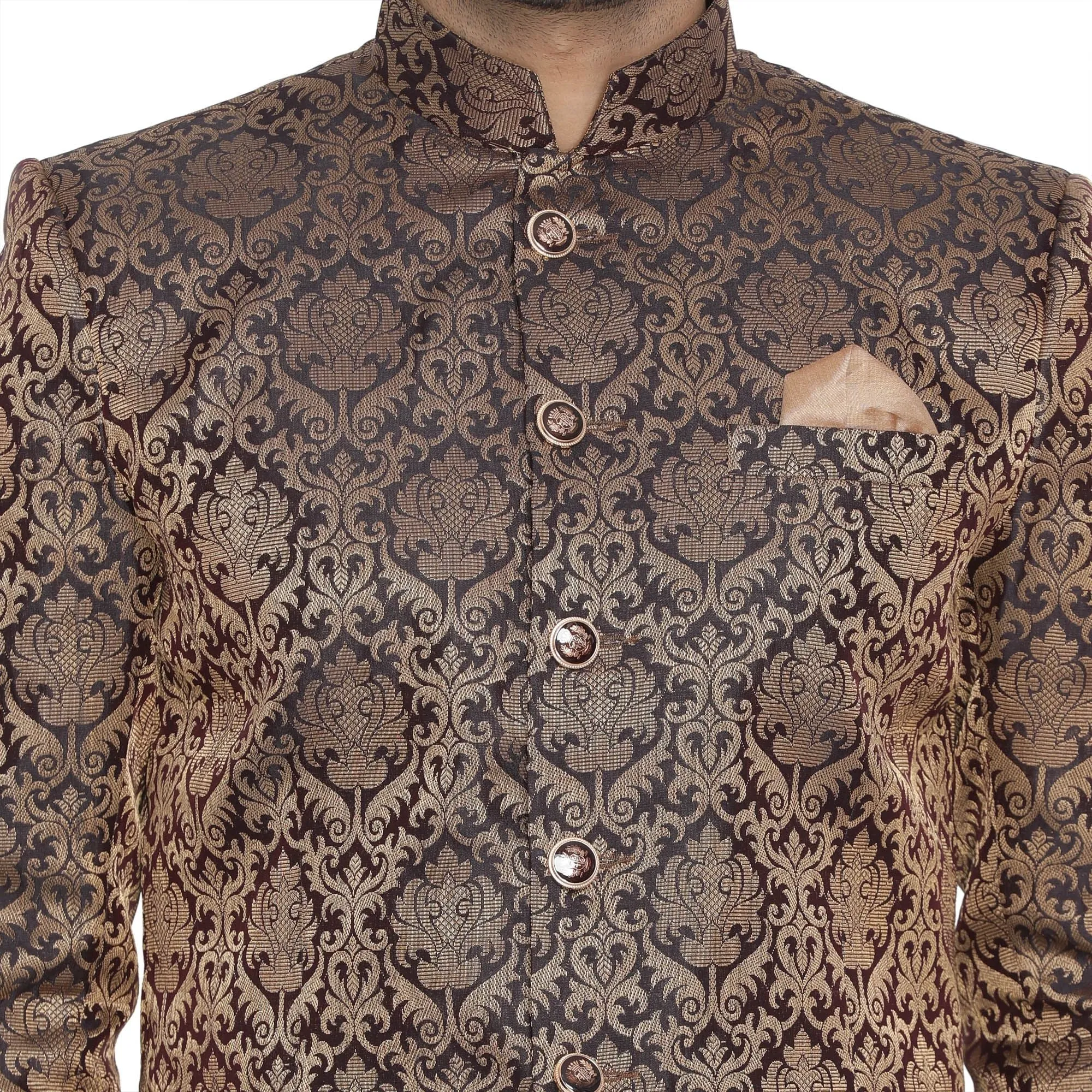 Jashvi Men's Brown Silk Blend Prince Coat