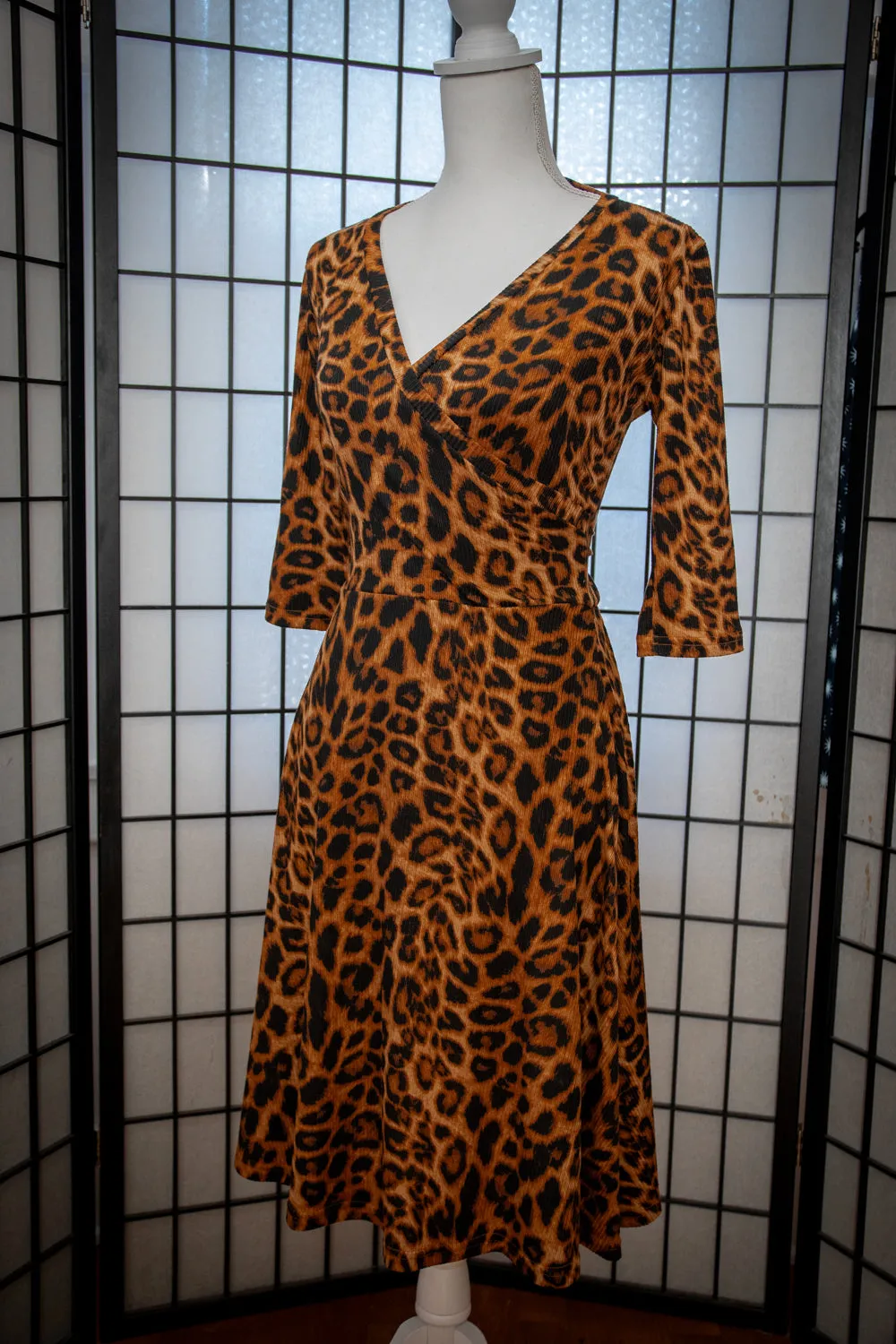 Joanie Knit Dress 3/4 Sleeve - Leopard Rib Knit