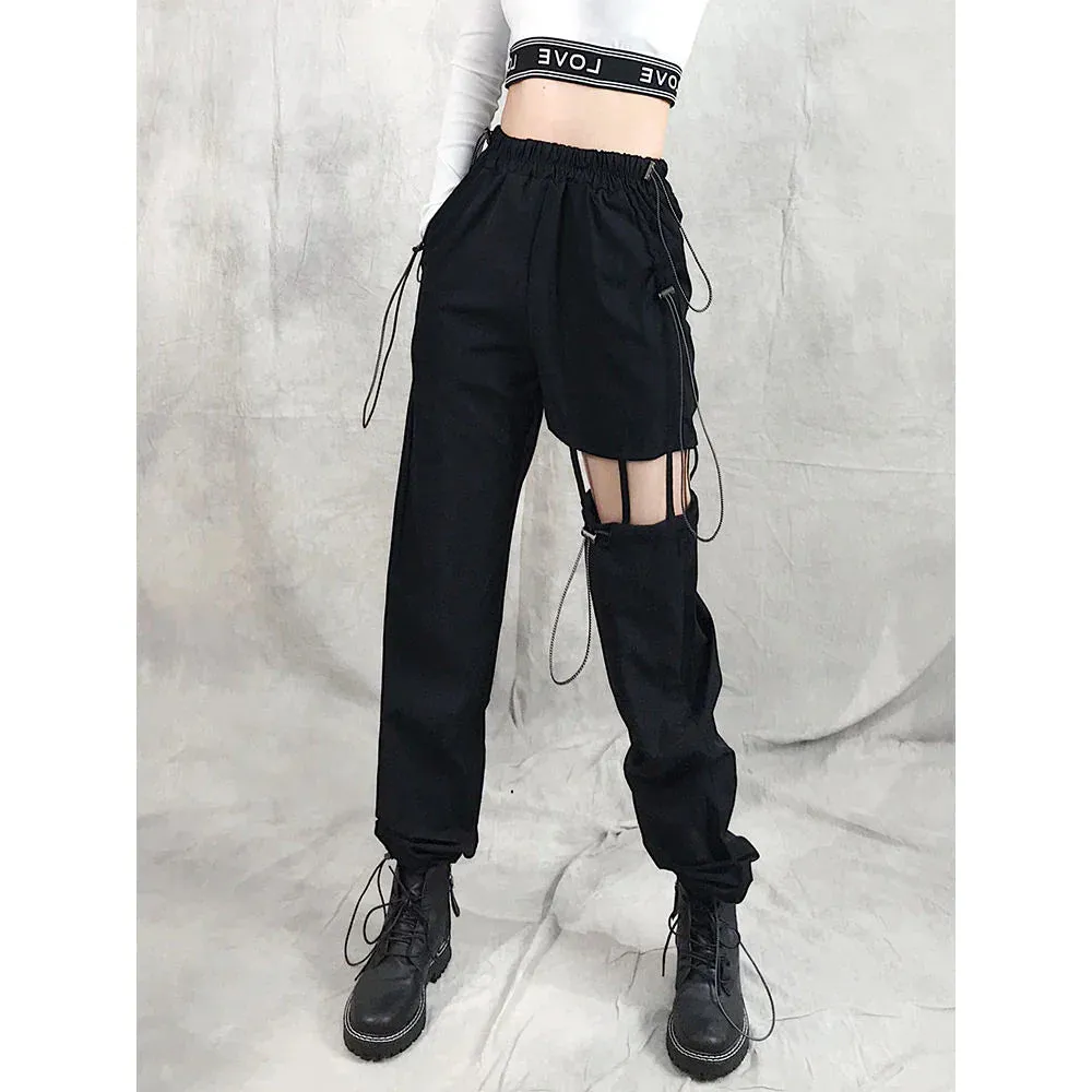 K-pop Blackpink Lisa Style Suspender Cargo Pants (Black)