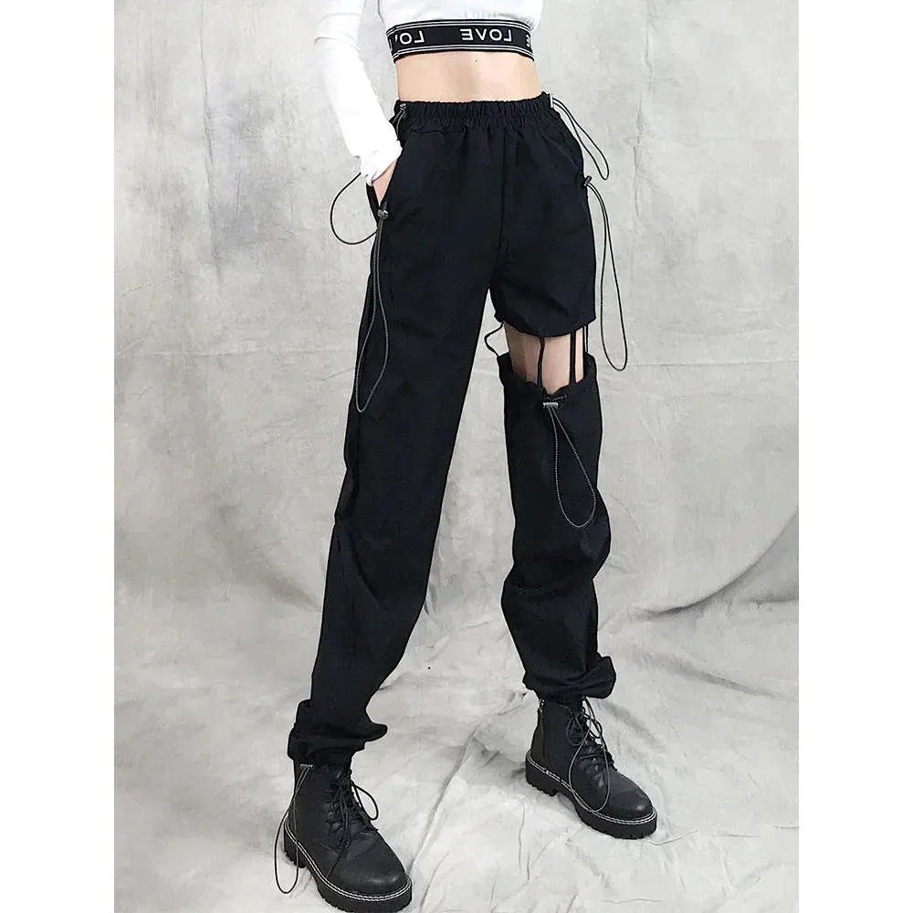 K-pop Blackpink Lisa Style Suspender Cargo Pants (Black)