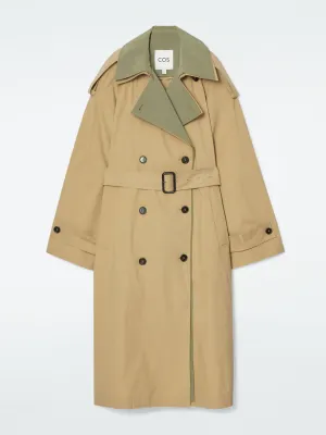 Layered double-breasted trench coat