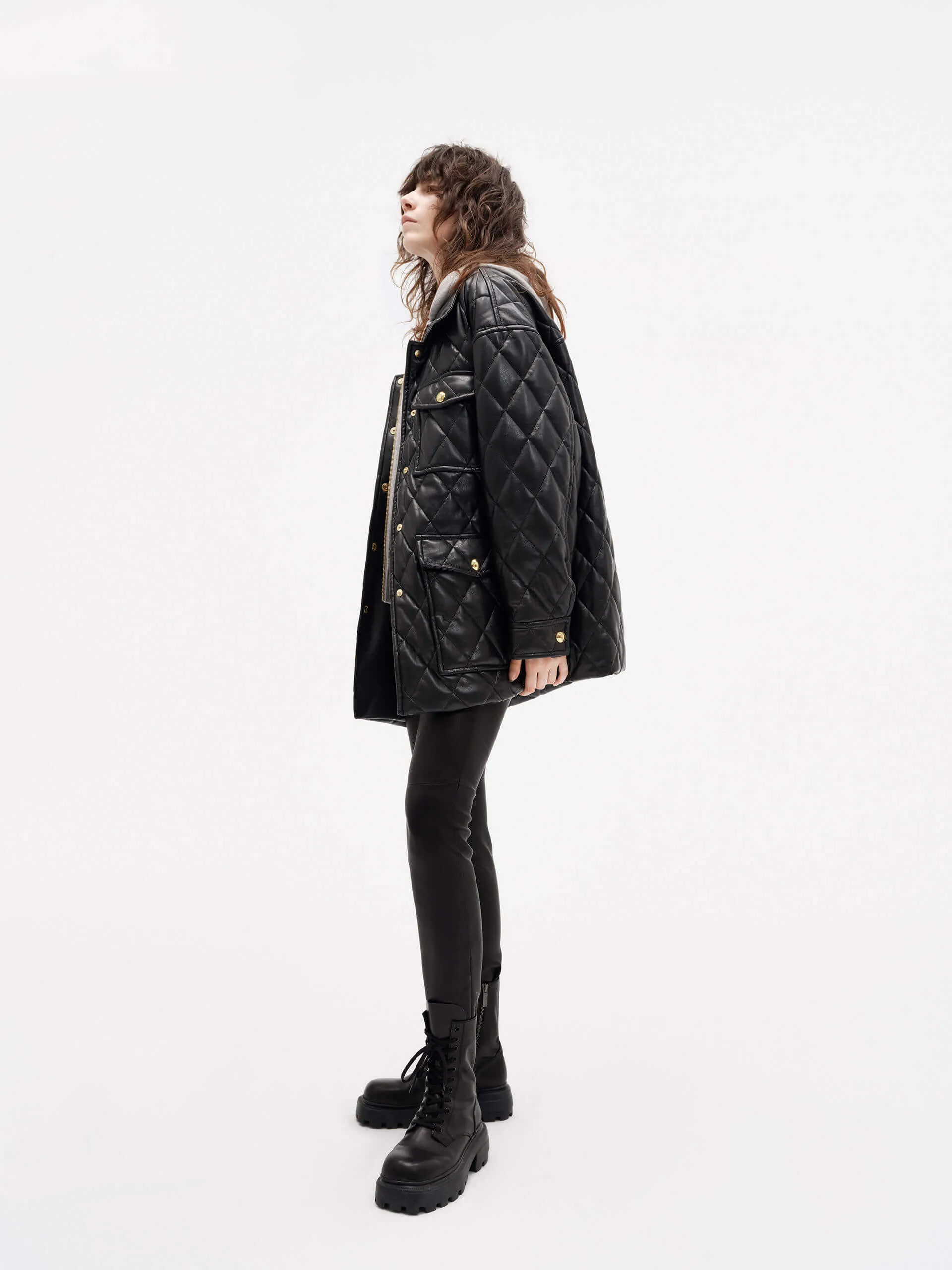 Layered PU Leather Quilted Jacket