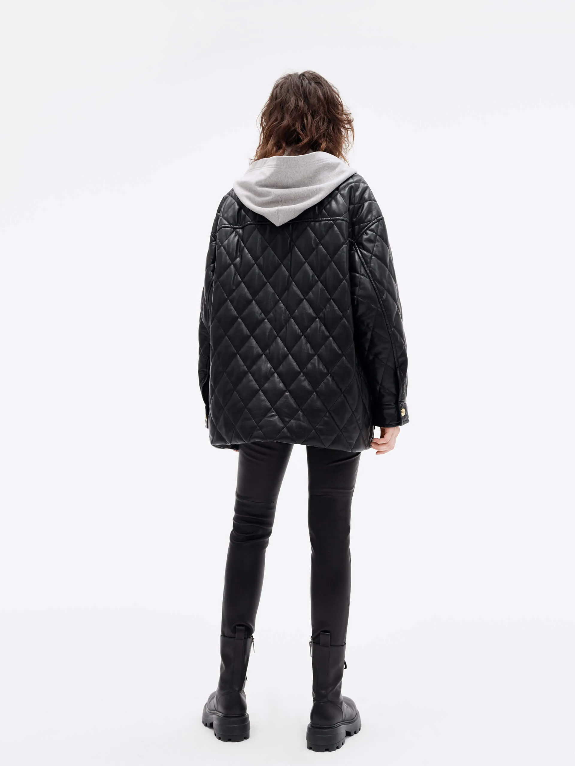 Layered PU Leather Quilted Jacket