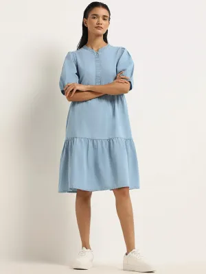 LOV Blue Cotton Tiered Dress