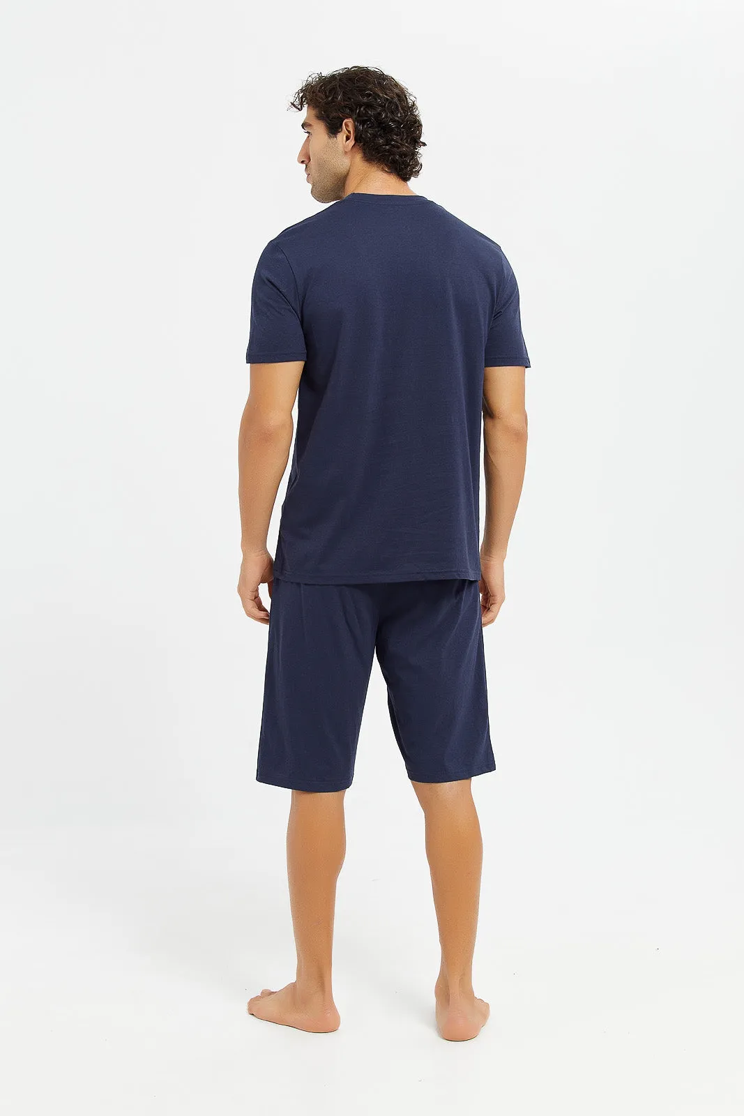 Men Navy Shorts Pyjama Set (2 Piece)