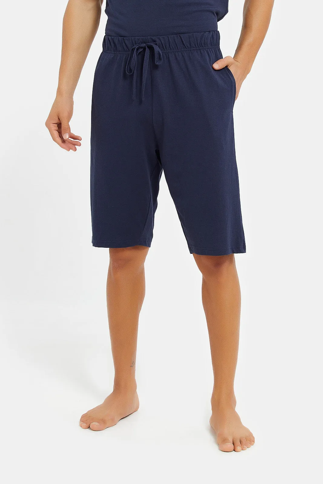 Men Navy Shorts Pyjama Set (2 Piece)